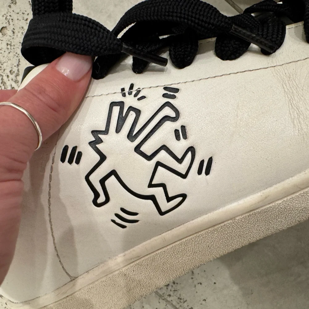 Coach Keith Haring White Leather Sneakers with Black Accents - Picture 5 of 9
